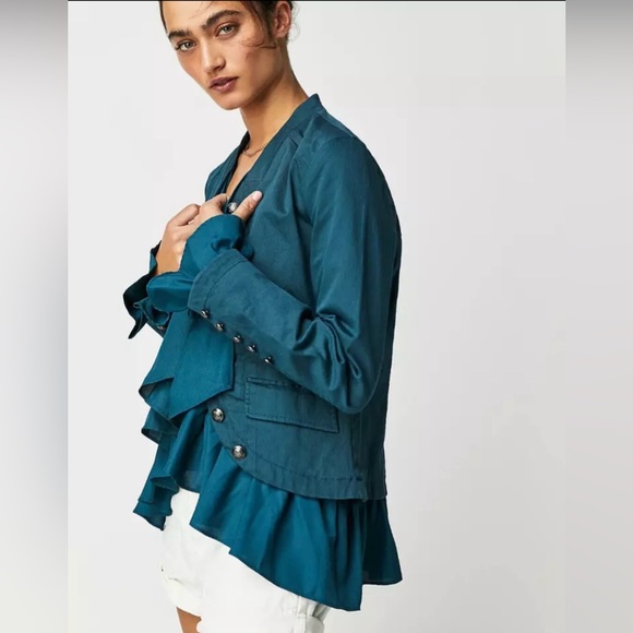 FREE PEOPLE | ✨NEW✨ Ruffles Romance Jacket in Teal Jewel - Picture 1 of 5